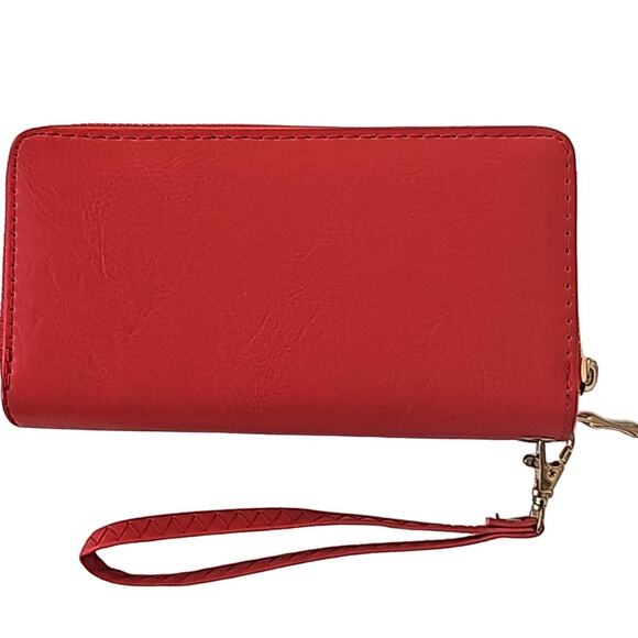 Unbranded Red Wallet w/Strap Two Compartments Credit Card Slots 7.5" x 4" x 2" - Picture 1 of 8